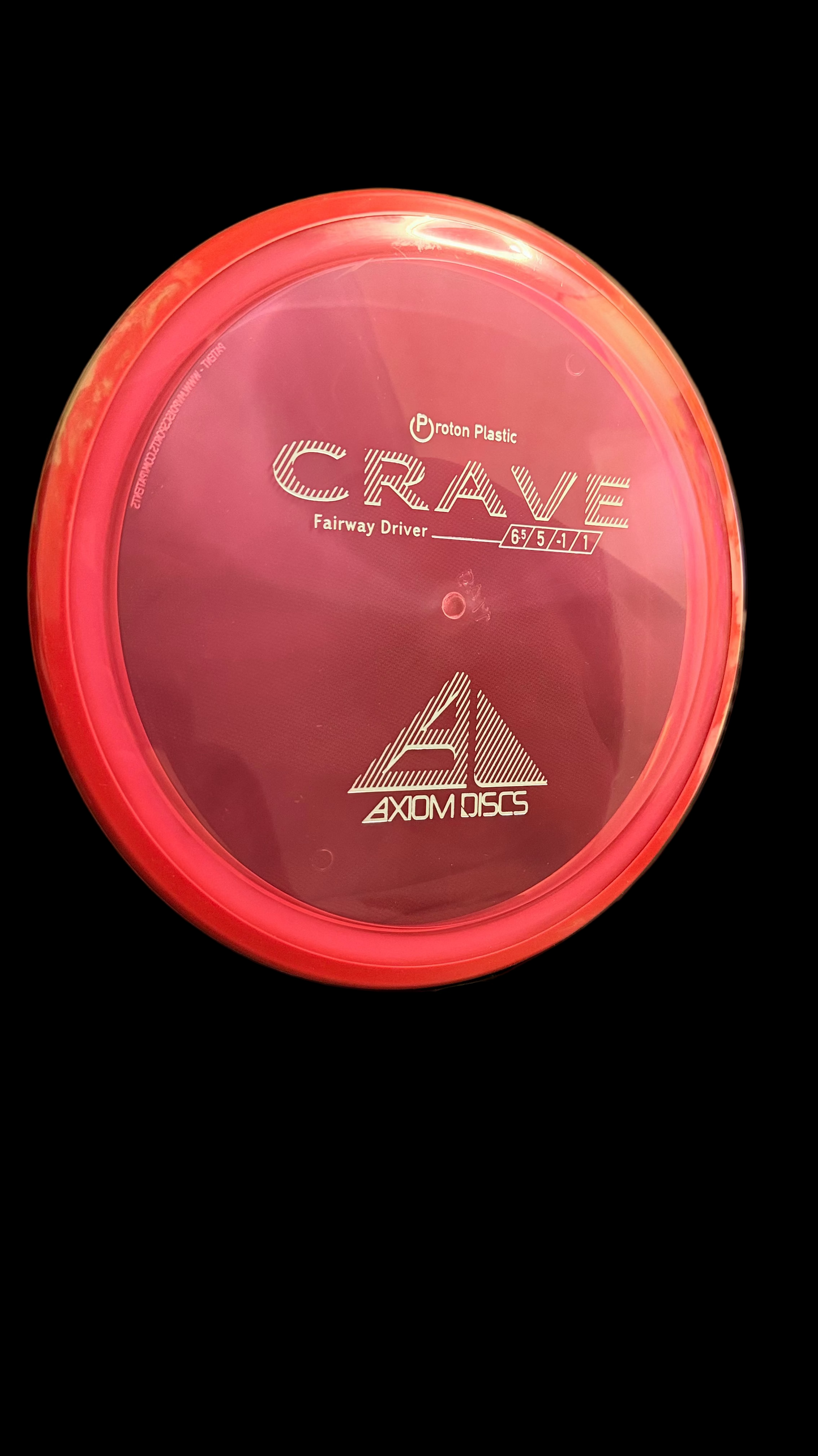 Red Axiom Proton Crave fairway driver with translucent center and red rim — disc golf driver with flight numbers 6.5 | 5 | -1 | 1.