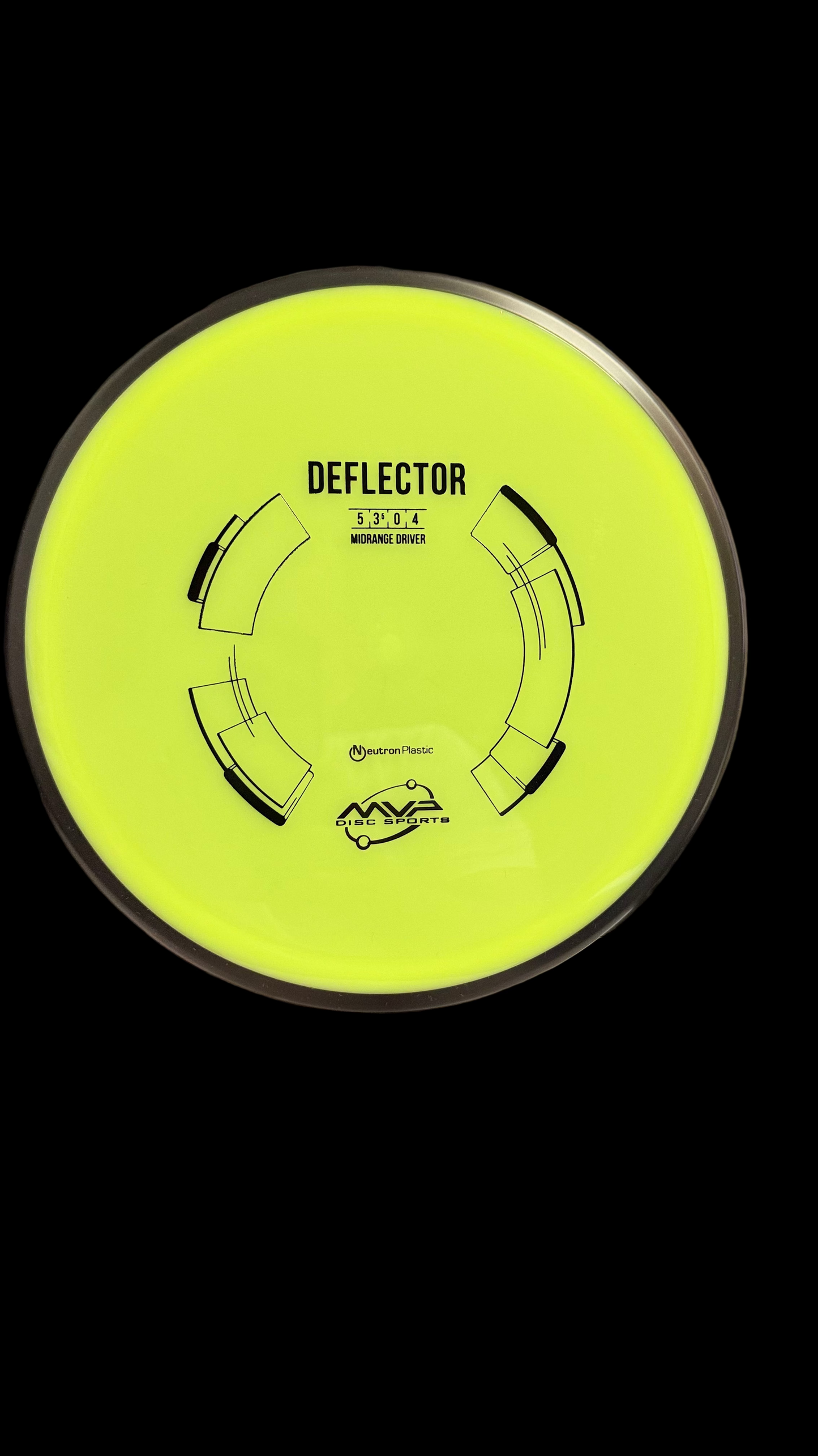 MVP Neutron Deflector bright yellow overstable midrange disc with Neutron plastic and 5|3|0|4 flight numbers