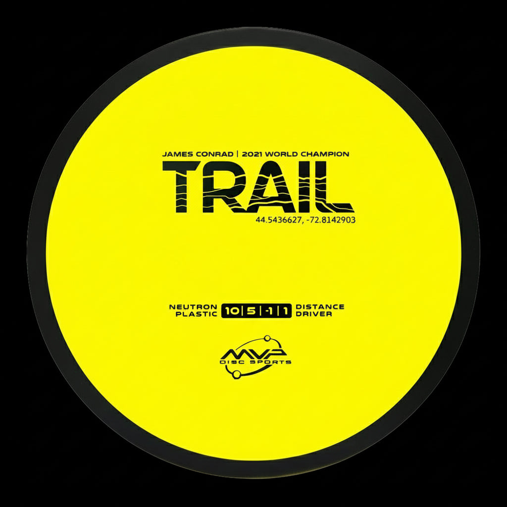 MVP Neutron Trail yellow disc with black rim and Trail 10|5|-1|1 stamp