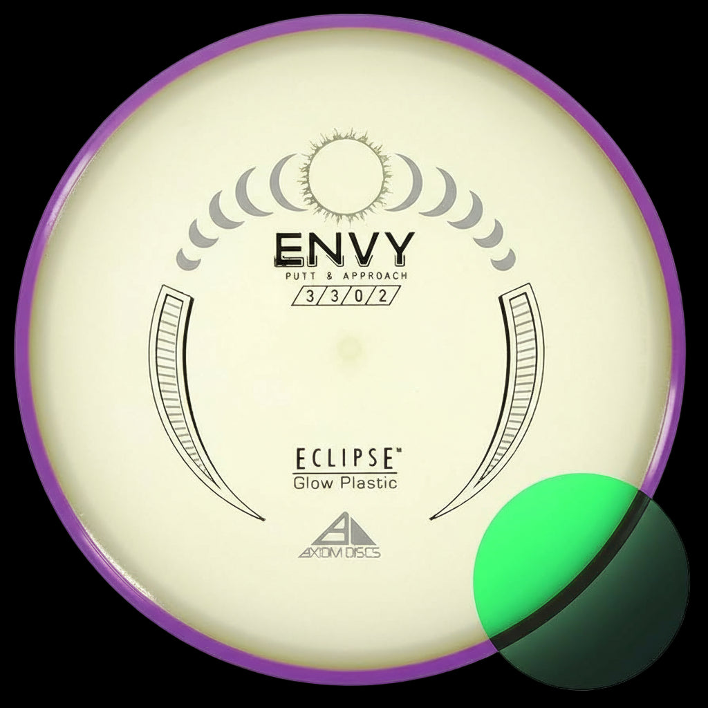 Axiom Eclipse Envy putter and approach disc in glow premium plastic