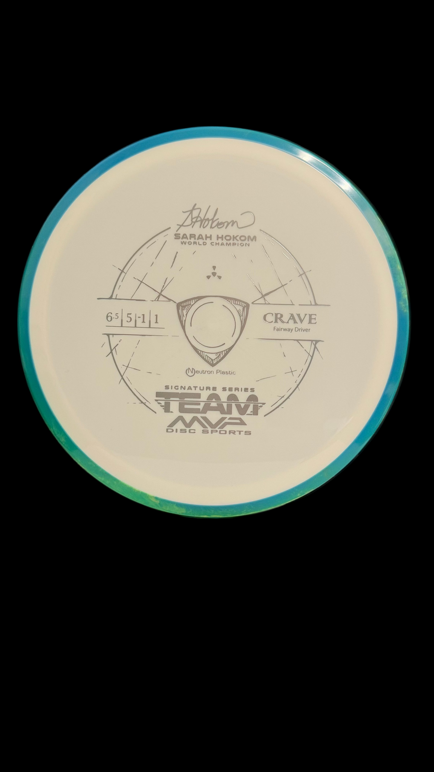 Axiom Crave Sarah Hokom Signature Series white fairway driver with blue rim
