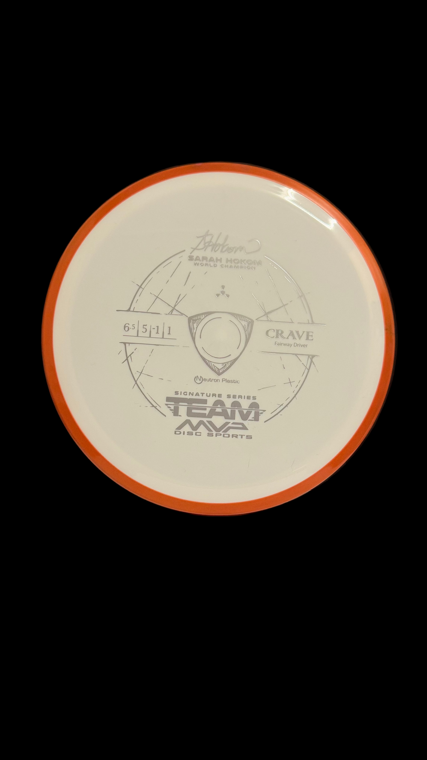 Axiom Crave Sarah Hokom Signature Series Neutron fairway driver white with orange rim 6.5 5 −1 1