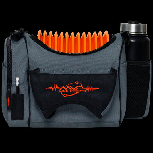 MVP Beaker Bag Gray / Orange — compact disc golf shoulder bag for 12–15 discs.