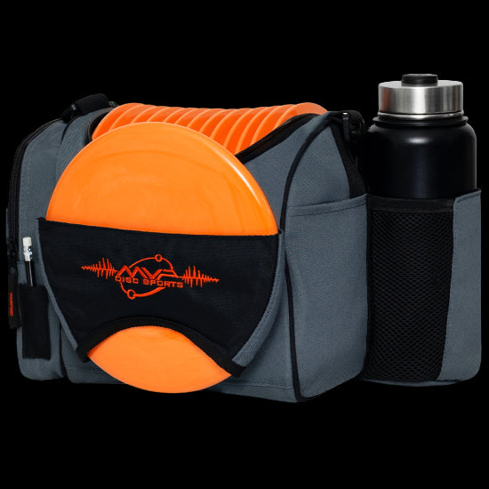 MVP Beaker Bag Gray / Orange — compact disc golf shoulder bag for 12–15 discs.