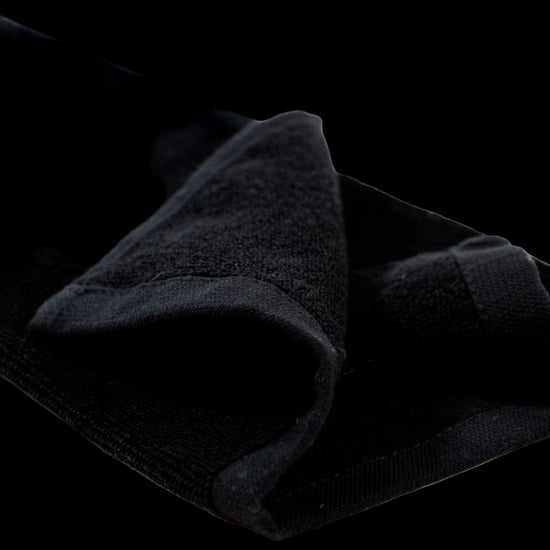 MVP Tri-Fold Towel black microfiber with clip — disc golf accessory