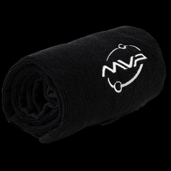 MVP Tri-Fold Towel black microfiber with clip — disc golf accessory