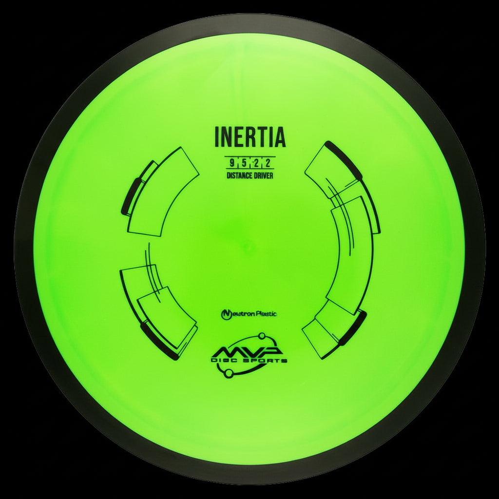 MVP Neutron Inertia green disc with black rim and minimalistic geometric stamp design