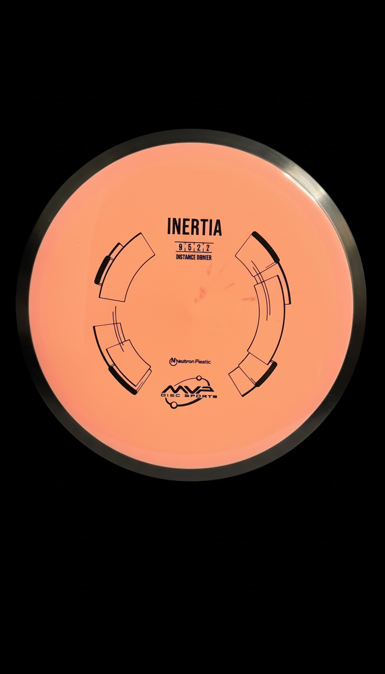 MVP Neutron Inertia peach disc with black rim and minimalistic geometric stamp design