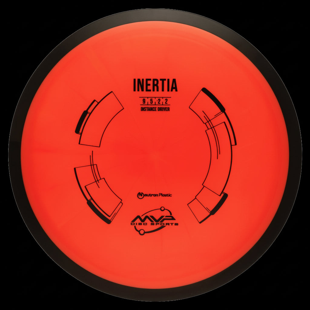 MVP Neutron Inertia red disc with black rim and minimalistic geometric stamp design