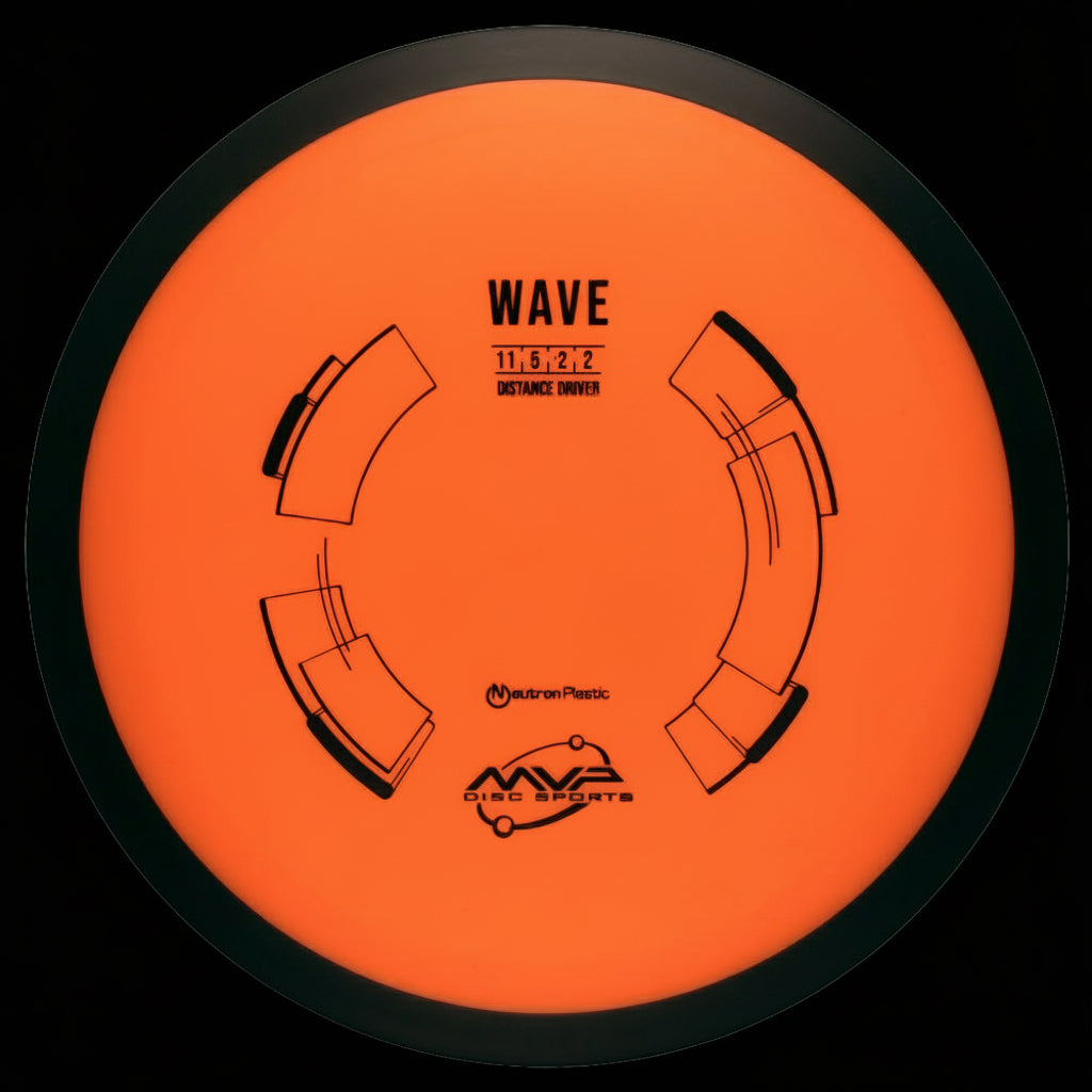orange MVP Neutron Wave distance driver with black rim and technical stamp pattern