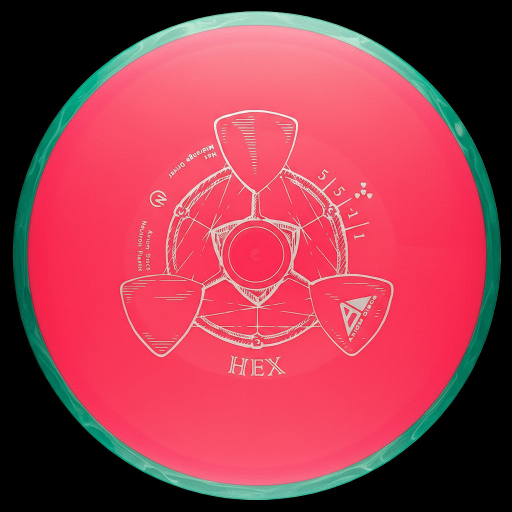 Axiom Neutron Hex midrange disc in premium two-tone Neutron plastic for straight and controllable flight