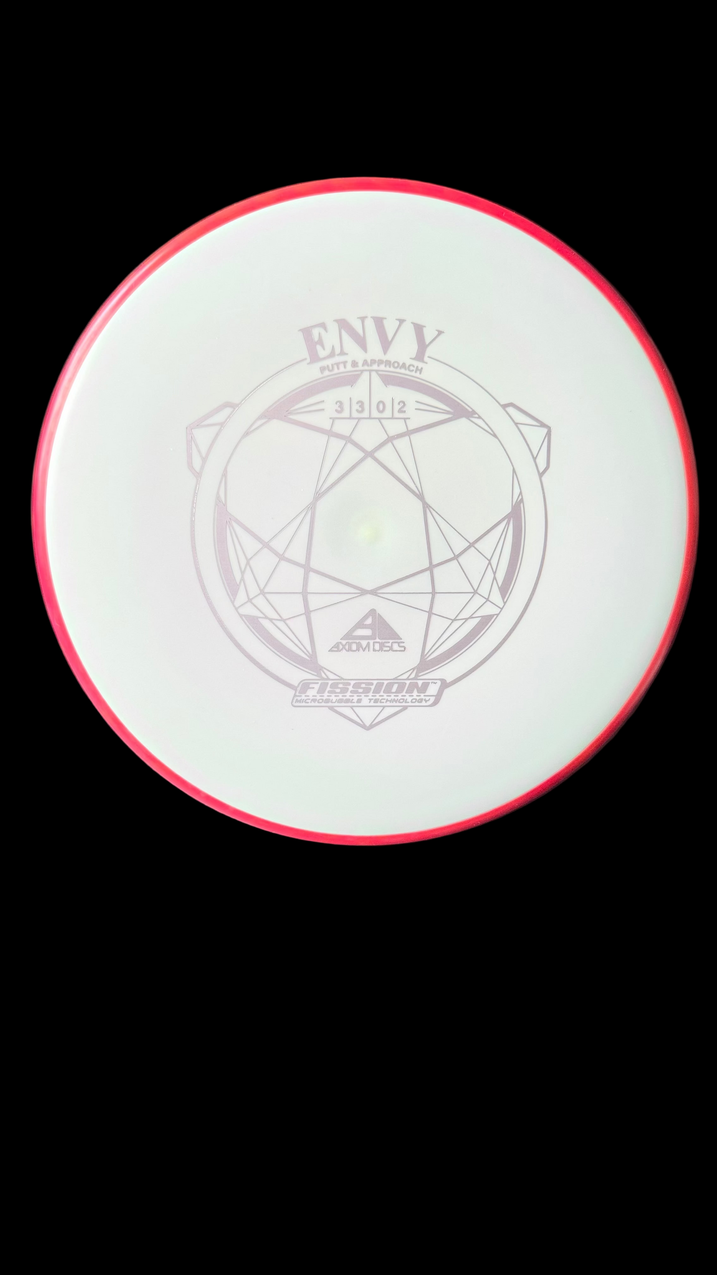 Axiom Envy Fission putter with white flight plate and red rim.