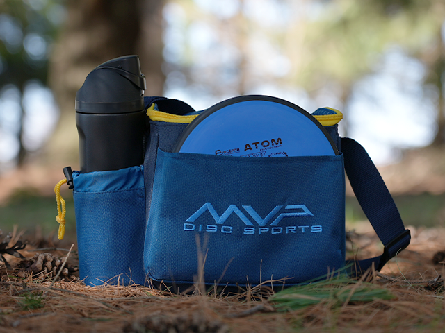 MVP Cell Bag in sand and ocean blue — compact disc golf bag front view